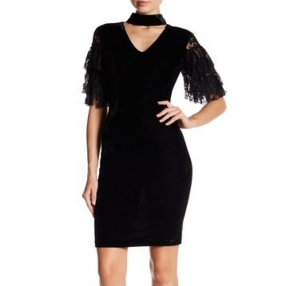 Alexia Admor Dresses & Skirts - ✨Tiered Lace Sleeve Velvet Sheath Dress✨